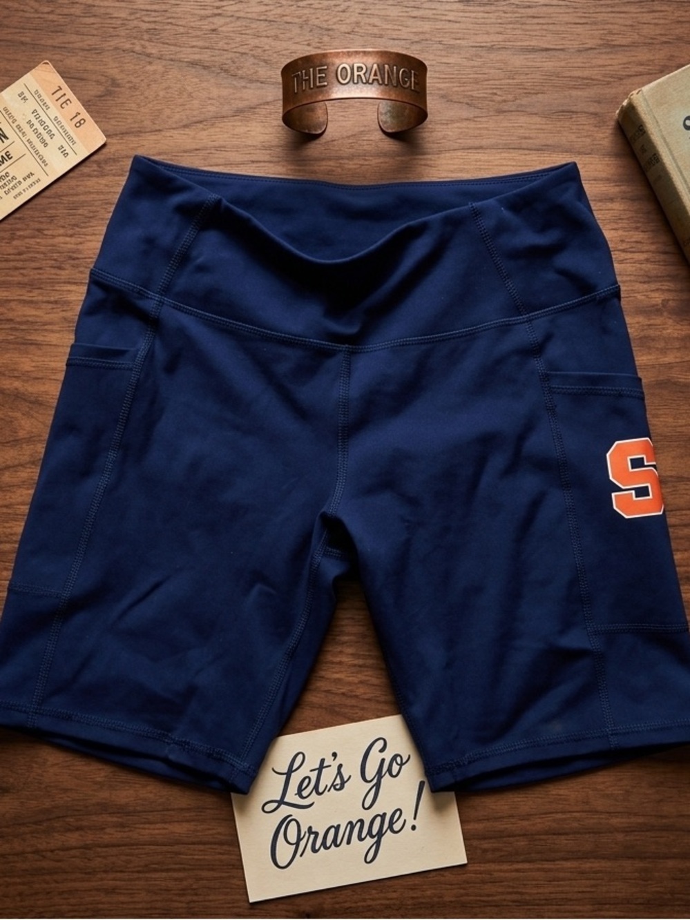 ZooZatz navy Syracuse Athletic Bike Shorts with Orange 'S' women’s size medium